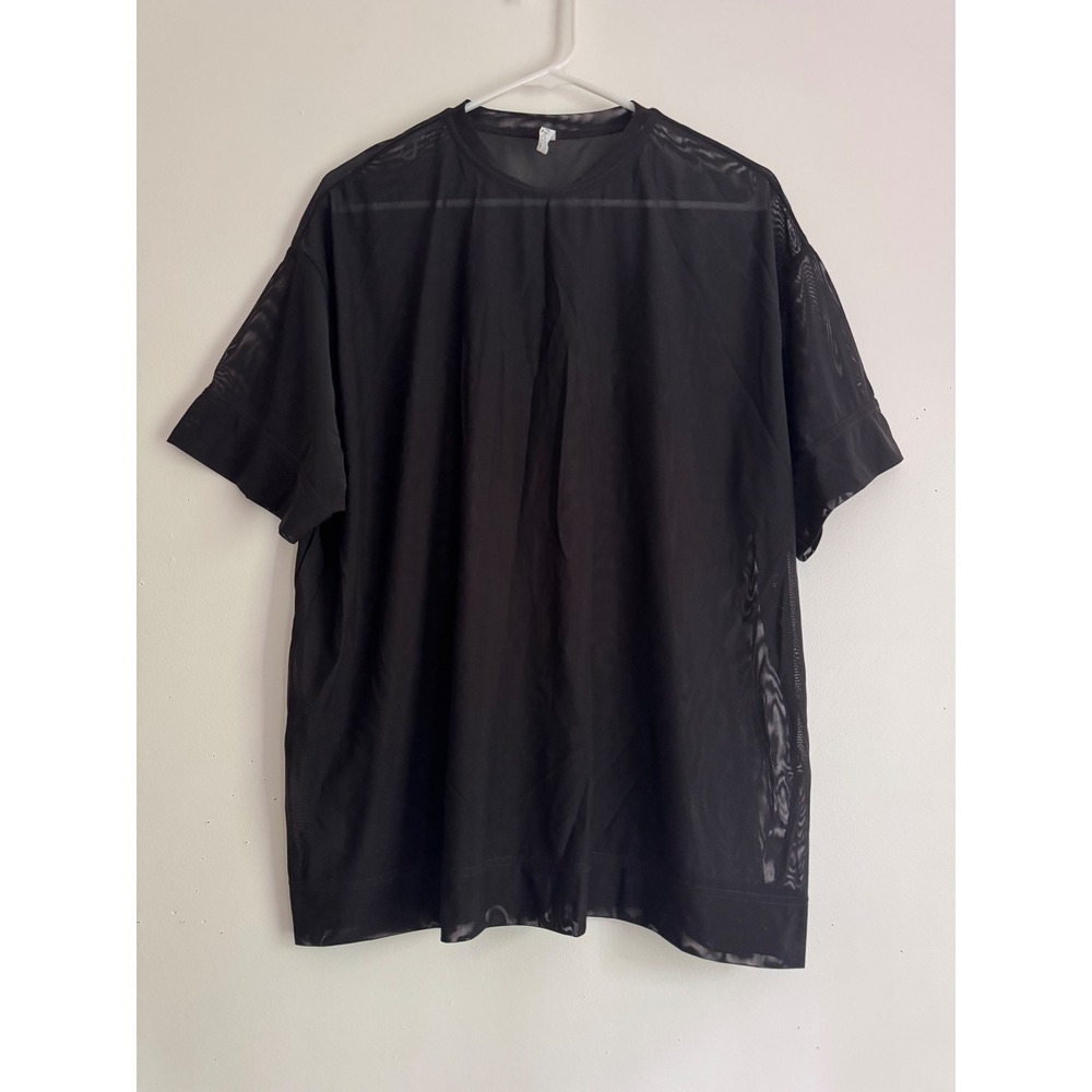 Athleta Womens Black Sheer Mesh Short Sleeve Oversized Layering Top Small - Picture 2 of 5